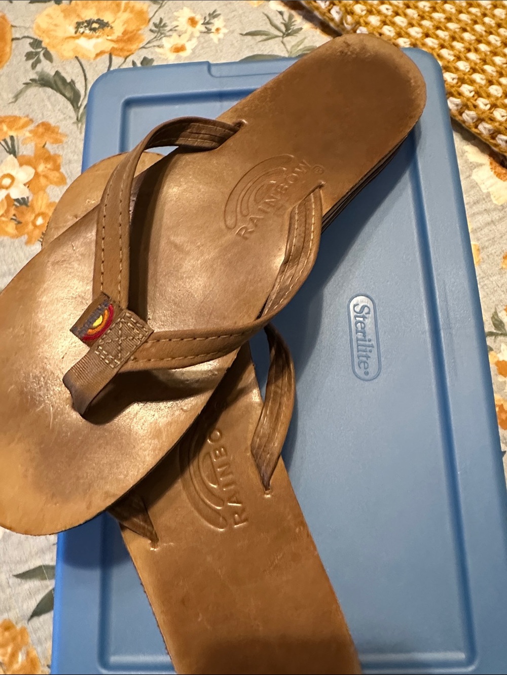 Rainbow Brown Leather Thong Sandals with Subtle Rainbow Accent - Women's